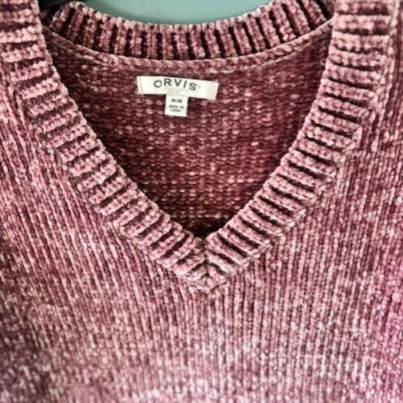 Orvis M Purple Mauve Sweater Plush Chenille V Neck Tunic Cozy Knit Ribbed Comfy - Picture 6 of 7